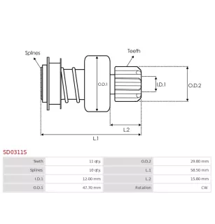 Pignon / lanceur démarreur pour BOSCH 0001109049