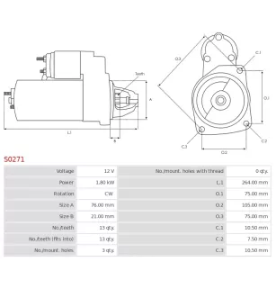 Démarreur 12V 1.80kW S0271 1005821747
