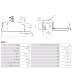 Démarreur 12V 2.20kW 11 dents AS-PL S0291, BMW 12417798006, 12417804140, 12417812034, 12417823700