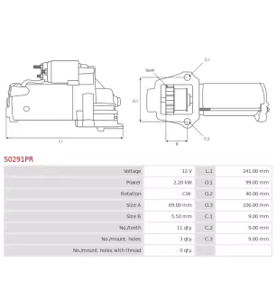 Démarreur 12V 2.20kW 11 dents BMW 12417798006, 12417804140, 12417812034, 12417823700, 12417823701