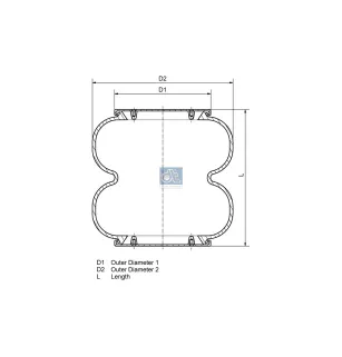 Coussin d'air, D1: 160 mm, D2: 262 mm, M10 x 1,5, M16 x 1,5, M24 x 1,5, L: 320 mm Pour Renault Magnum, Premium, T-Serie