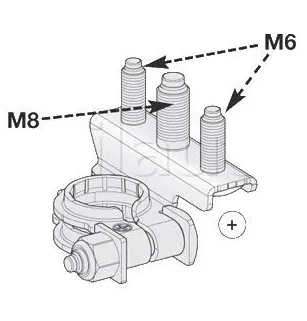 Terminali positivi batteria 3 connessioni: 1 asta M8 + 2 aste M6