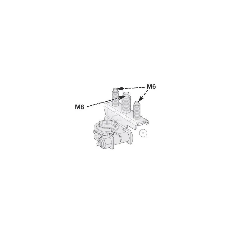 Minuspole der Batterie 3 Anschlüsse: 1 M8-Stange + 2 M6-Stangen Minuspole der Batterie 3 Anschlüsse: 1 M8-Stange + 2 M6-Stangen