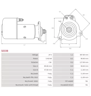 Démarreur 24V 5.40KW 9 dents VOLVO 241011, 842774, 843510, 847307, 881683, 9000847307