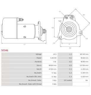 Démarreur 24V 5.40KW 11 dents DAF 241787, 241789, 243482, 241789