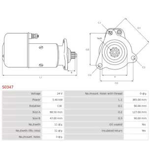 Démarreur 24V 5.40KW 11 dents DAF 239858, 241707, 241787, 241789, 293019, 243482, 293019
