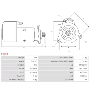 Démarreur 24V 5.40kW Bosch 0001402038 0001410058