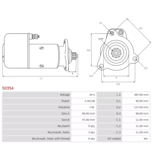 Démarreur 24V 5.40KW 9 dents MERCEDES 0021518101, 0031515701, 0031516001, 0031516801, 0041512901, A0021518101