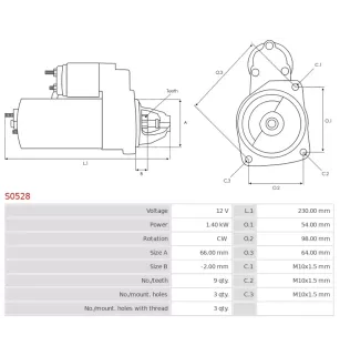 Démarreur 12V 1.40kW 9 dents AS-PL UD11976S, BOSCH 0001108173