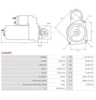 Démarreur 12V 0.9kW 10 dents BMW 12417540897, 12417550017, 12417552105