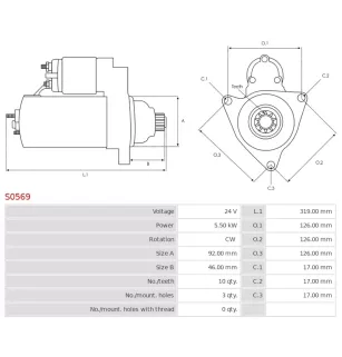 Démarreur 24V 5.50kW 10 dents AS-PL UD12992S, BOSCH 0001241016