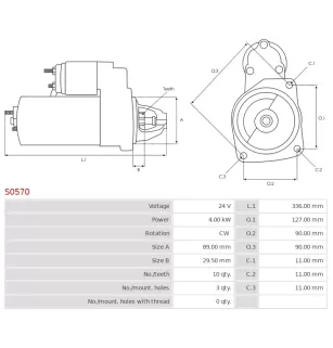 Démarreur 24V 4.00kW 10 dents AS-PL S0570, UD12955S, BOSCH 0001368060, 9000143304, CARGO 116041