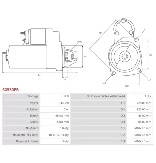 Démarreur 12V 1.40KW 10 dents DELCO DRS8310, DRS8310N, DS9420