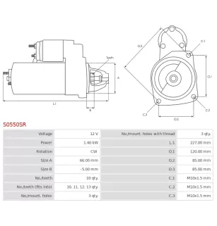 Démarreur 12V 1.40KW 10 dents PEUGEOT 1005831356, 19D10239SC