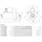 Démarreur 12V 2.20kW 12 dents AS-PL S0625S, UD02909S, BOSCH 0001153013, 0001153014, 0001153019
