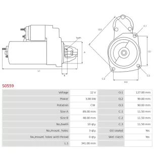 Démarreur 12V 3.00KW 10 dents HYSTER 135125, 136125, 3001265, 3001265R, 3042511R, 3137440