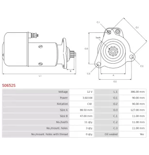 Démarreur 12V 3.60kW 11 dents AS-PL UD14542S, BOSCH 0001413011