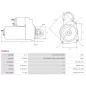 Démarreur 12V 1.30kW 11 dents AS-PL UD14878S, BOSCH 0001138073, 0001138074, HYUNDAI / KIA 36100-2B320, CASCO CST10595