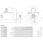 Démarreur 12V 2.20kW 9 dents AS-PL S0672S, UD20364S, BOSCH 0001125607, 0001125608, DELCO DRS0874