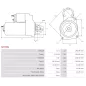 Démarreur 12V 1.10kW 9 dents AS-PL UD20344S, BOSCH 0001109343, KRAUF STB9343