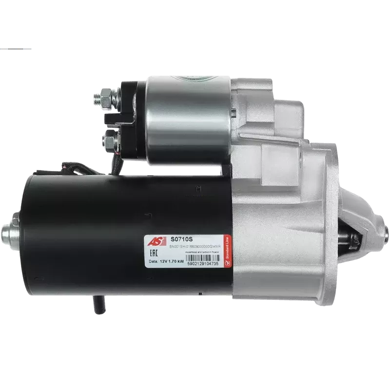 Démarreur 12V 1.70kW 9 dents AS-PL UD20357S, BOSCH 0001115007, DELCO DRS7910N, DS9020N, HELLA 8EA011612-081