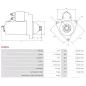 Démarreur 24V 6.00kW 12 dents AS-PL S0882S, UD19233S, BOSCH 0001261045, 0001261069, 0001261085