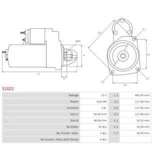 Démarreur 12V 4.60kW 10 dents CARGO 113123, DELCO 10461005, 10461044