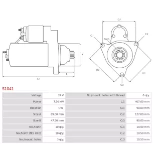 Démarreur 24V 7.50Kw 10 dents DELCO 19026032, 1993954, 8200024, 8200078, 8300023, CUMMINS ST9225