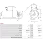 Démarreur 12V 3.00kW 10 dents AS-PL UD12393S, BOSCH 0001230004, 0001359095, DELCO 10465148, 10465239