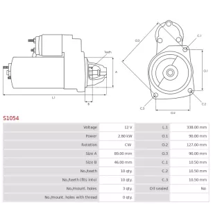 Démarreur 12V 2.80Kw 10 dents DELCO 1107580, 1109550, 1113275, 1113278, 1998336, 1998383