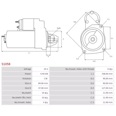 Démarreur 24V 4.50Kw 10 dents DELCO, 10461464, 10479608, WAI / TRANSPO 23430A, 50-8432, 6597N