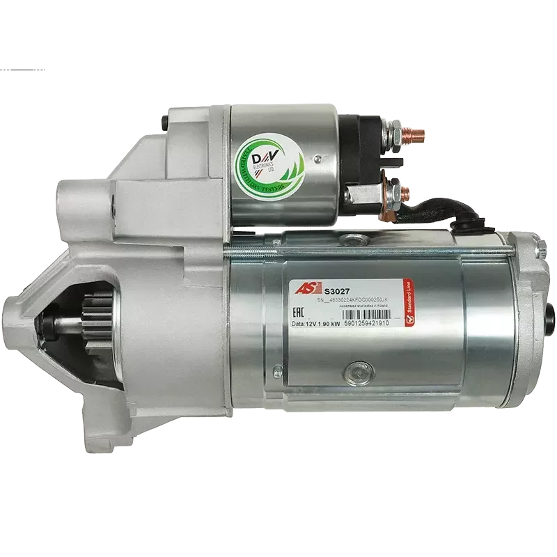 Démarreur 12V 1.90kW 11 dents AS-PL S3027, BOSCH 0986025470, 1986S10069, CARGO 113926, DELCO DRS0567
