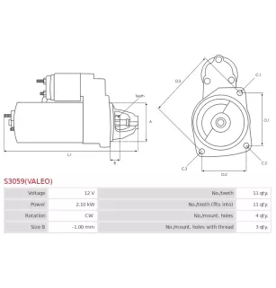 Démarreur 12V 2.10kW 11 dents BOSCH 0986024350, DELCO DRS3908, DS5018, HELLA 8EA012528-261, 8EA738107-001