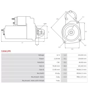 Démarreur 12V 2.20kW 10 dents BOSCH 0986023530, F042S0H088, CARGO 114074, DELCO DRS0113, DRS0113X