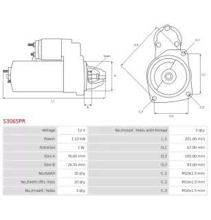Démarreur 12V 1.10kW Bosch 0001107043 0001107087