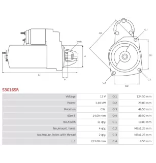Démarreur 12V 1.40KW 11 dents PEUGEOT 5802AZ, 5802FG, 5802FH, 5802FP, 5802M4, 5802Y4
