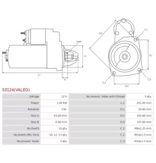 Démarreur 12V 1.40kW 10 dents AS-PL UD800178(VALEO)S, BOSCH 0986022800, F032US0072, F032US0072K4K, F042200015