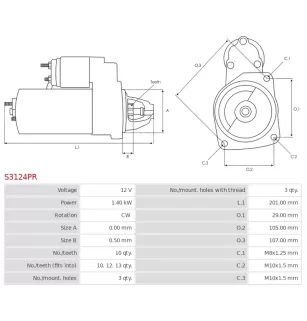 Démarreur 12V 1.40kW 10 dents BOSCH 0986022800, F032US0072, F032US0072K4K, F042200015, CARGO 113897