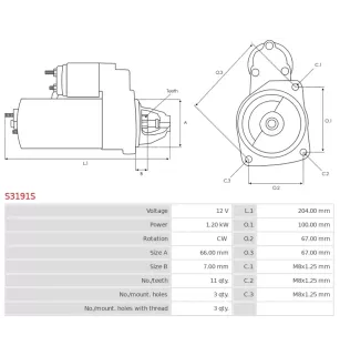 Démarreur 12V 1.20kW 11 dents AS-PL UD20486S, KATEK 5702370807