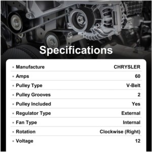 Alternateur Chrysler 60A Remplace 835395078, 7509, LRA01121