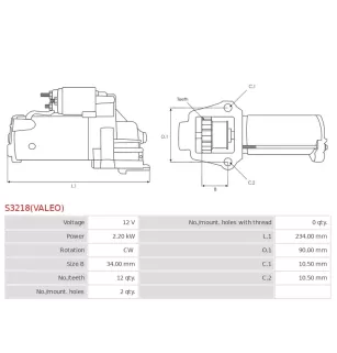 Démarreur 12V 2.20kW 12 dents AS-PL UD809358(VALEO)S, BOSCH 0986026590, CARGO 116516, DELCO DRS1173, DS2283