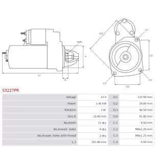 Démarreur 12V 1.40kW 11 dents BOSCH 0986021651, 1986S00575, CARGO 113254, F032113254, DENSO DSN3019