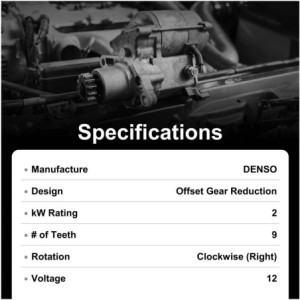 Démarreur Toyota 2.0 kw Remplace 190988092, 2280002990, 2280002993