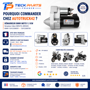 Démarreur Bmw 1.1 kw Remplace Valeo D6RA75, D6RA55 BMW 12412306001