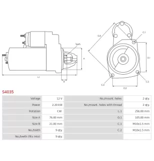 Démarreur 12V 2.20kW S4035 12411466345
