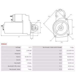 Démarreur 12V 1.90kW 10 dents AS-PL S5042, UD12056S, BOSCH 0986022061, F042001089, F042S01089