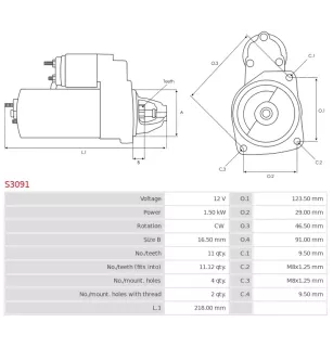 Démarreur 12V 1.50KW 11 dents PEUGEOT 5802AA, 5802EG, 5802Z8, 5802Z9, 5802ZB, 9645100680