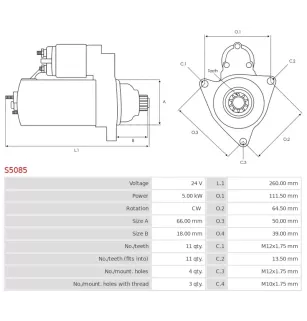 Démarreur 24V   5.00Kw 11 dents    MITSUBISHI M008T85271  , M008T85271B  , M8T85271 , M8T85271B  , ME240241 , ME240251