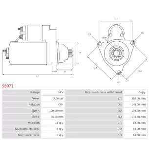 Démarreur 24V 5.50kW 11 dents DELCO DRS0324, MITSUBISHI M009T60171, M009T60171AM, M009T60172, M009T70171