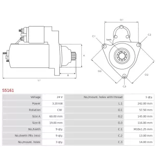 Démarreur 24V 3.20kW 9 dents AS-PL S5161, DELCO 19081036, DRS3088, DRS3088N, DS4198